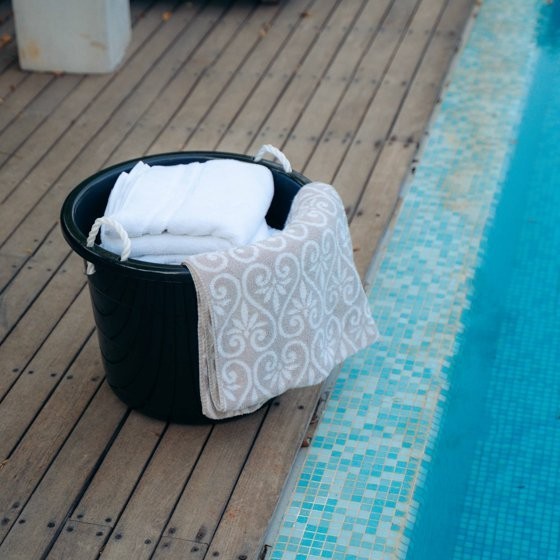 Black 17-Gallon Storage Tub - Flexible Plastic, Rope Handles, Utility Bucket