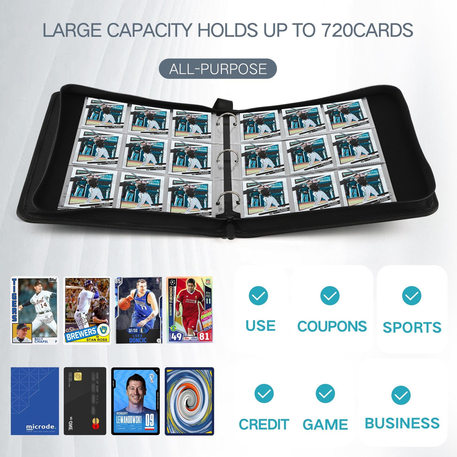 Trading Card Binder with Sleeves 9 Pocket Premium 720 Double Sided Pocket PU ...