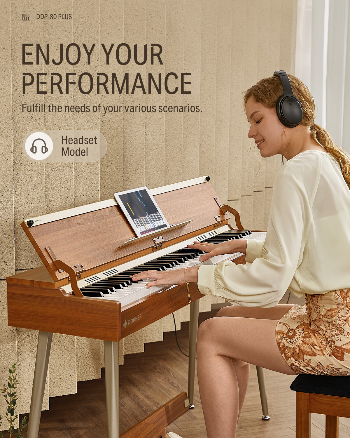 Donner DDP-80 PLUS Digital Piano 88-Key Weighted Wood Grain