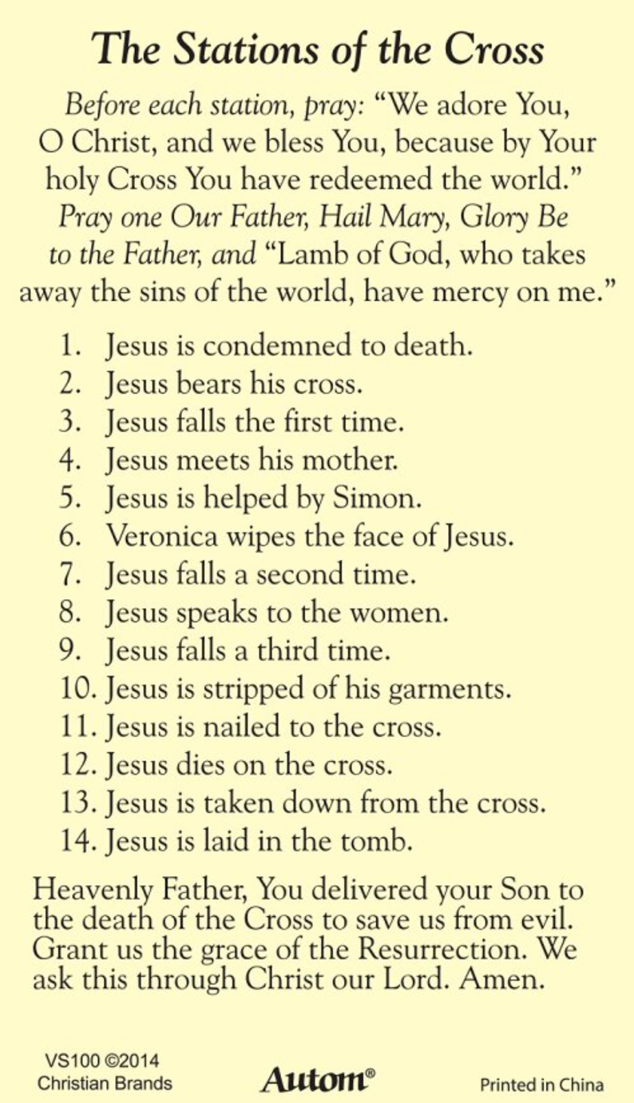 (2 copies) The Stations of the Cross Prayer Holy Card Lent Easter Catholic