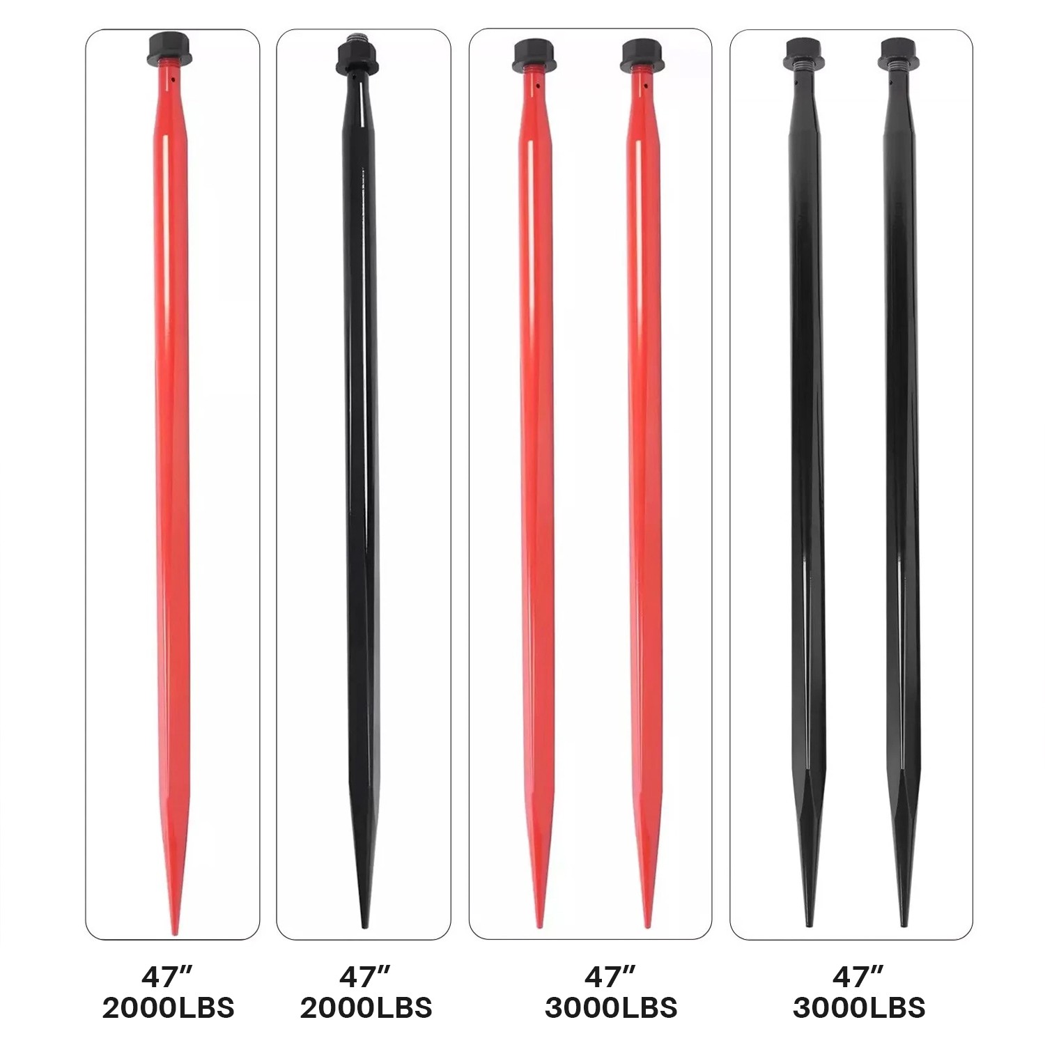 47" Square Hay Bale Spear Spike Fork Tine For Tractors 4500lb Cap Each Red/Black