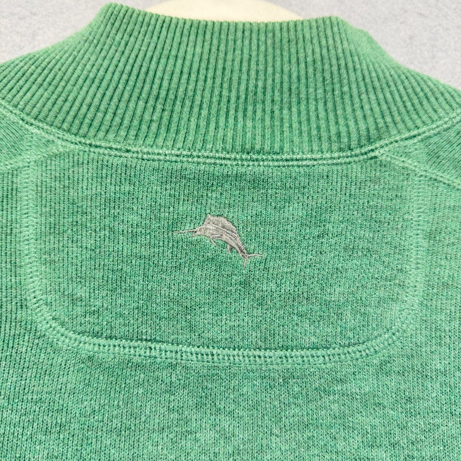 Tommy Bahama Mens Quarter Zip Pullover Sweater Heather Green Mock Neck XL