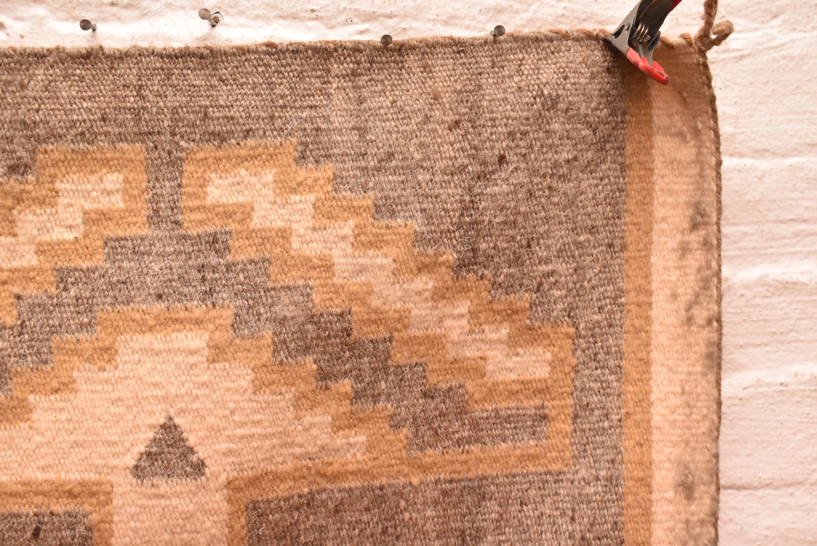 Antique Navajo Rug Native American Indian Geometric Weaving 43x23 Textile VTG