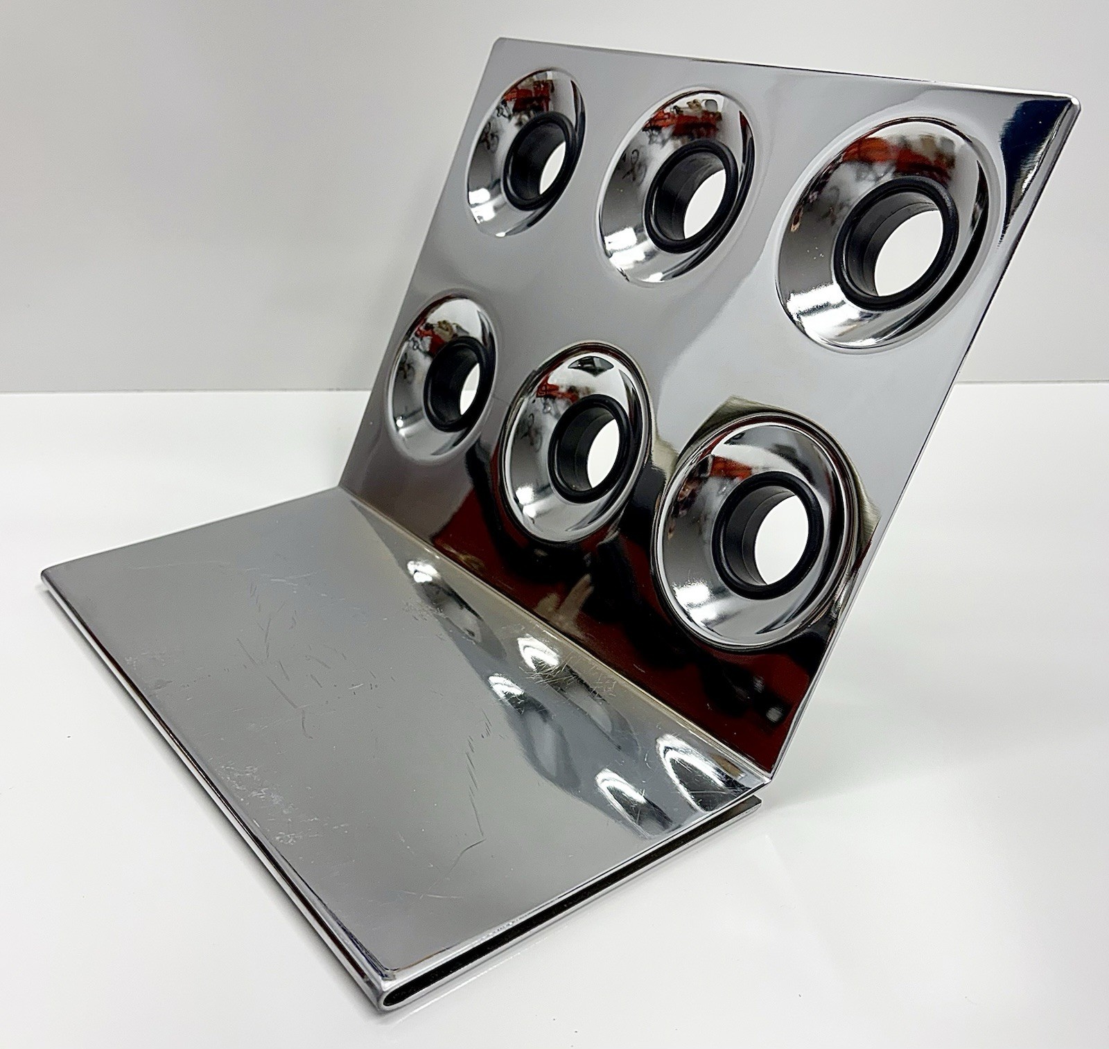 Vintage Mid Century 1960s 70s Geometric Free Floating Chrome Wine Rack Holder