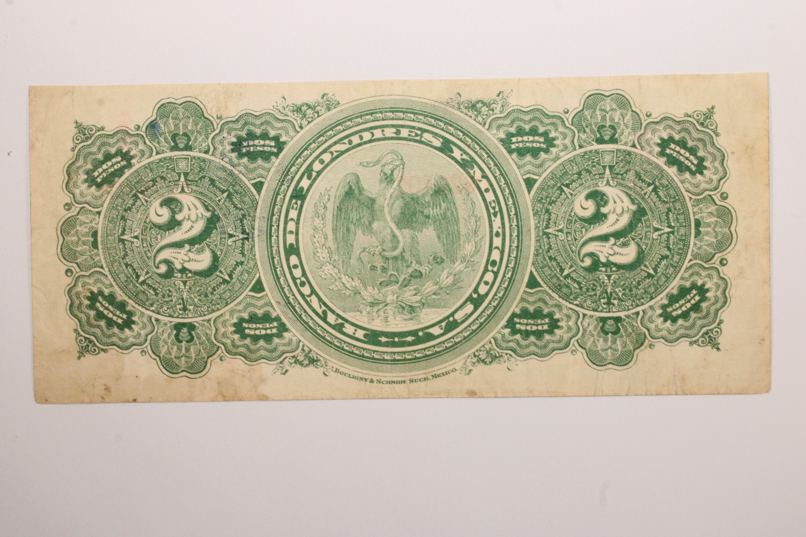 1914 Mexico 2 Pesos El Banco de Londres y Mexico # 0524