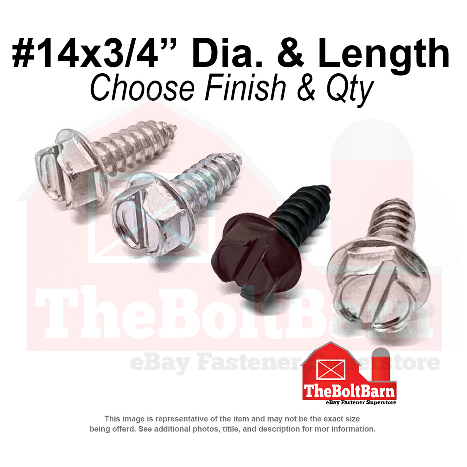 #14x3/4" Slotted Hex Washer Tapping License Plate Screws (Choose Qty & Finish)
