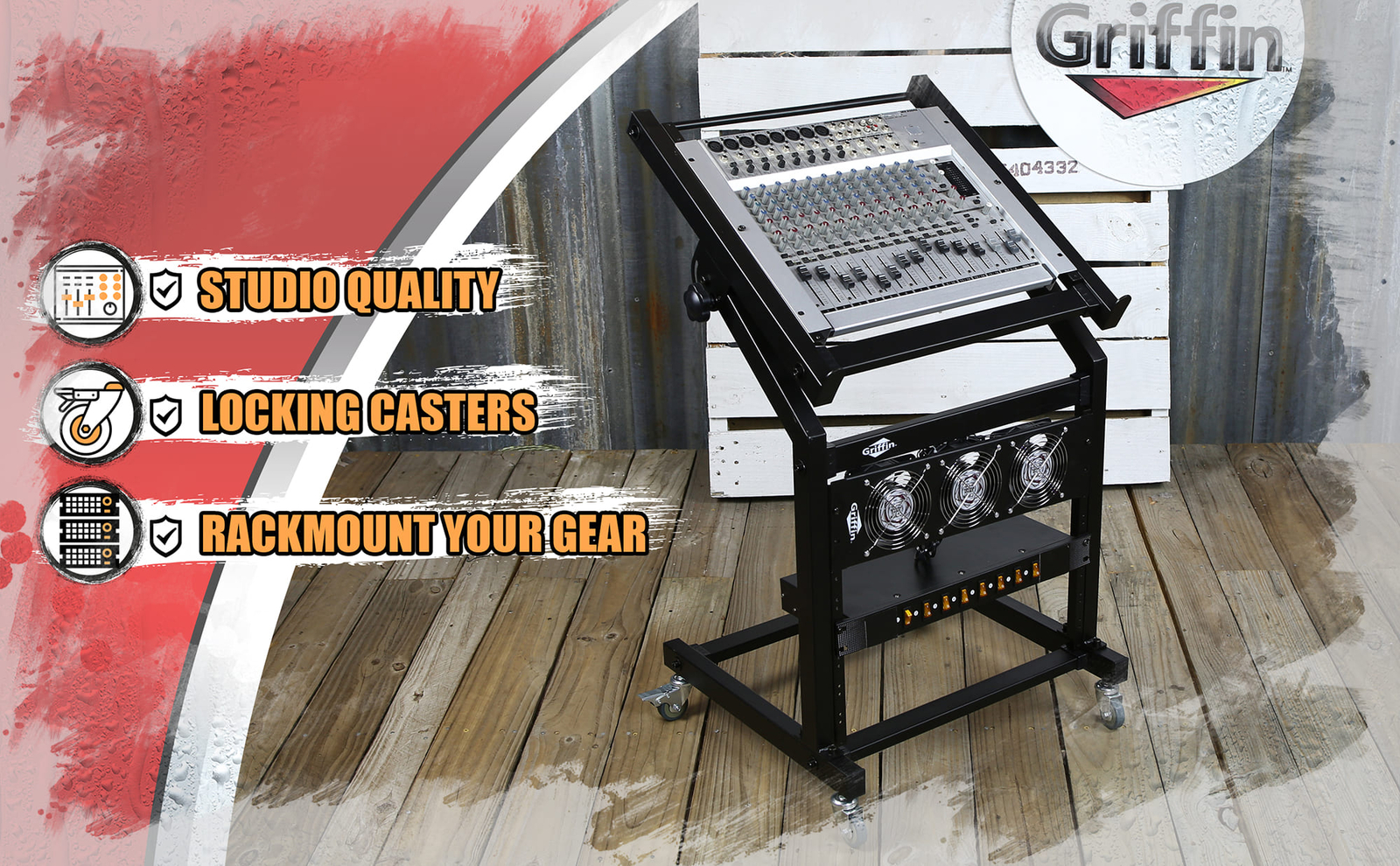 GRIFFIN Rack Mount Stand - Music Studio Recording Mixer Cart Rail Gear Holder