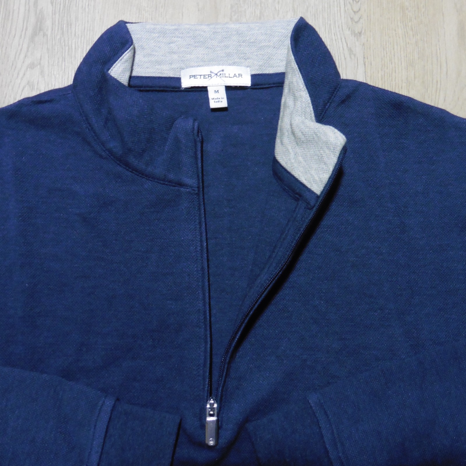 PETER MILLAR Mens M MEDIUM PULLOVER NAVY BLUE CROWN COMFORT 1/4 ZIP POLO SWEATER