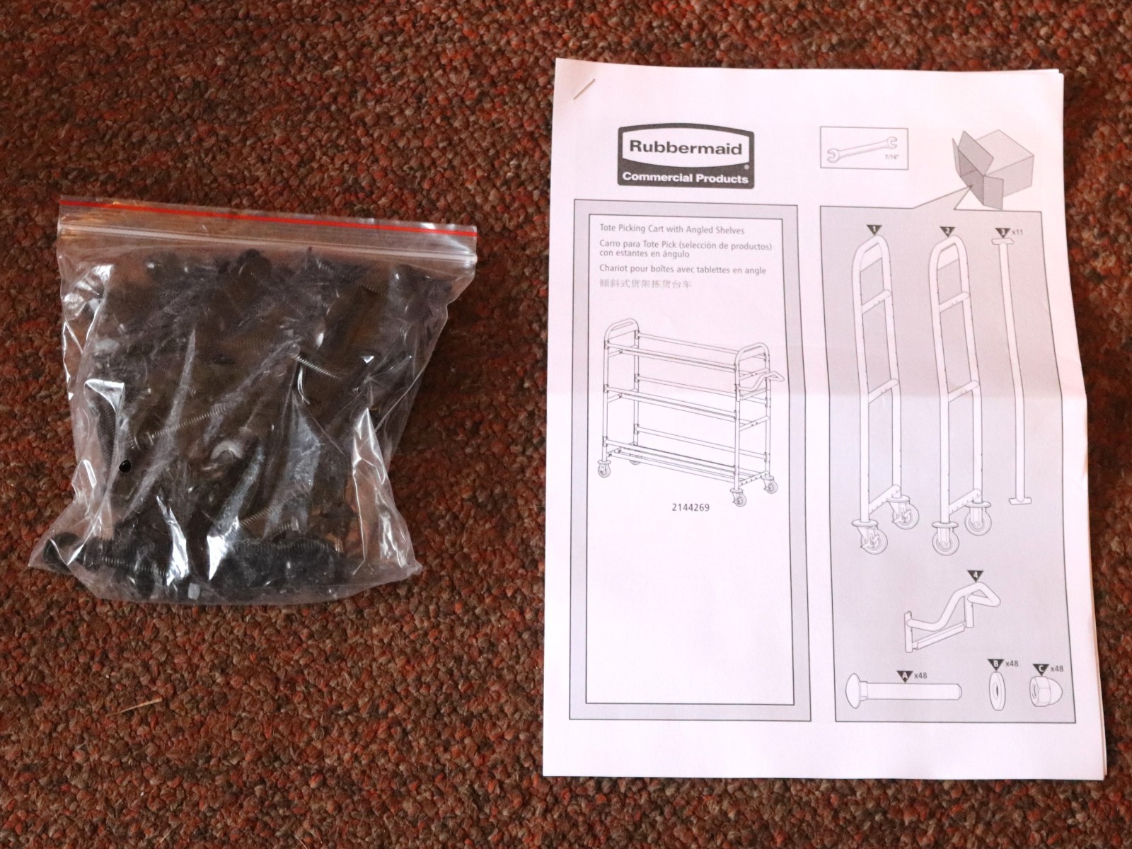 Rubbermaid Tote Picking Cart with Angled Shelves - Red - 2144269