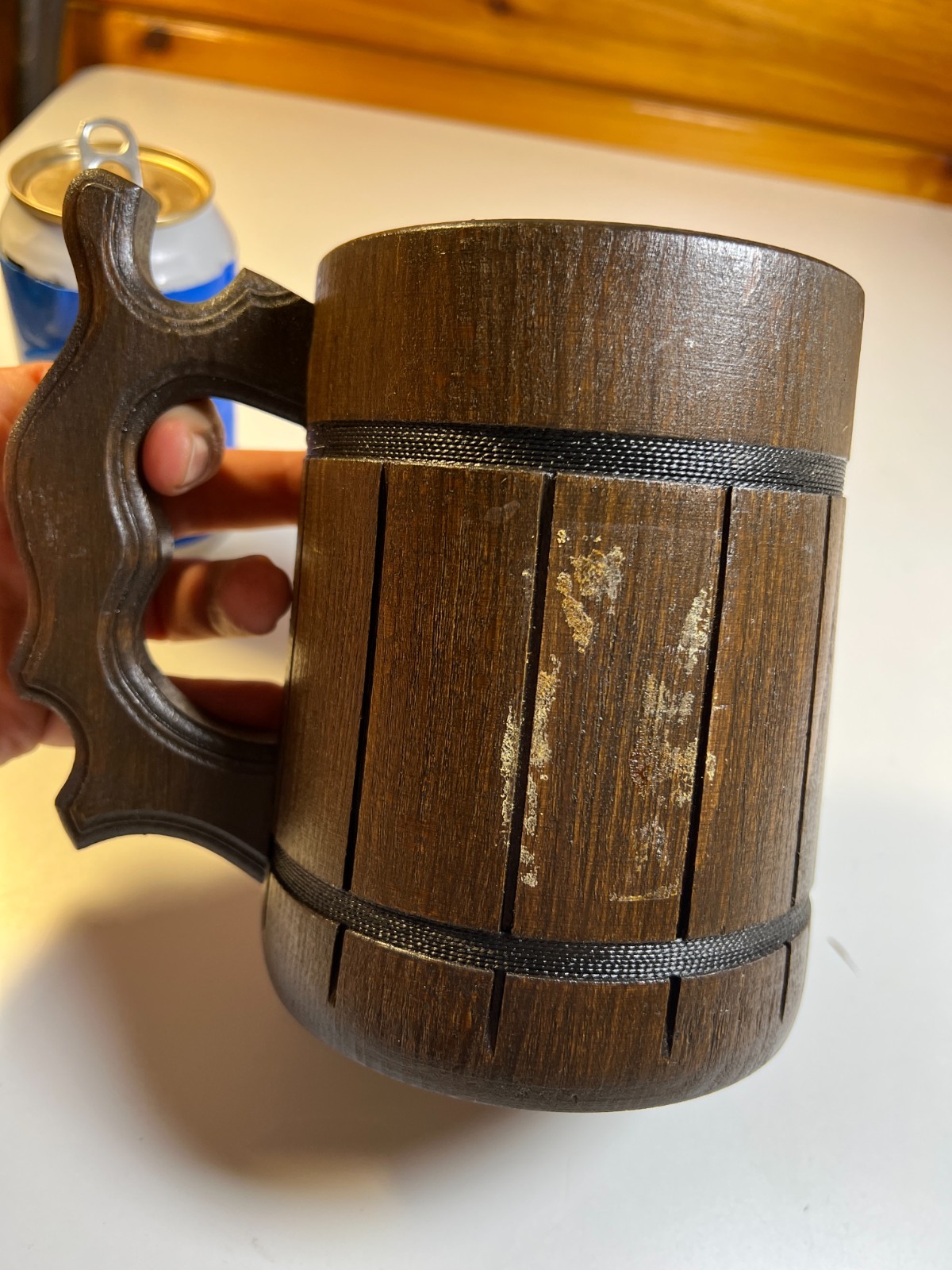 Medieval Wooden Wood Tankard Mug Cup Stein D&D Tavern LARP Stainless Steel DnD
