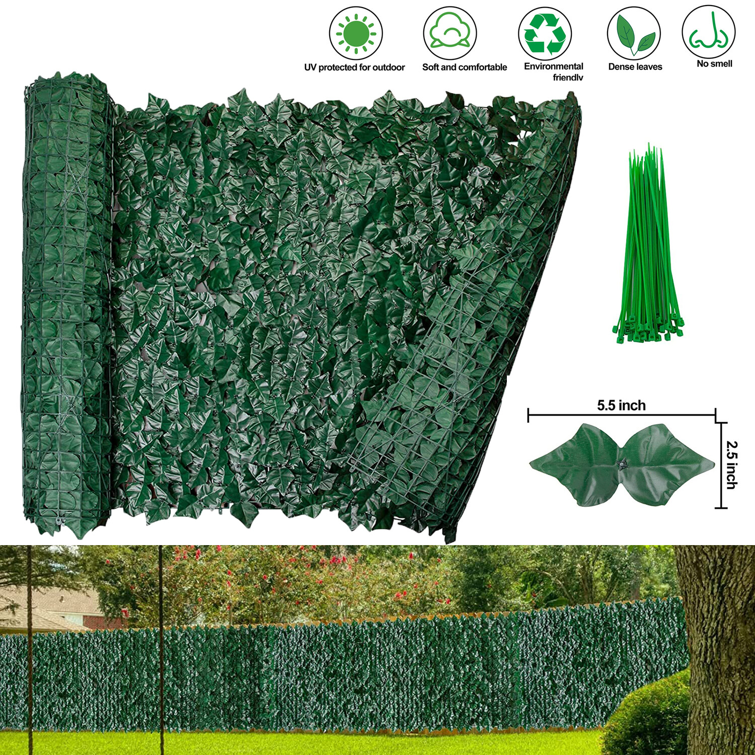 118''x39" Artificial Hedge Ivy Leaf Garden Fence Roll Privacy Screen Wall Cover