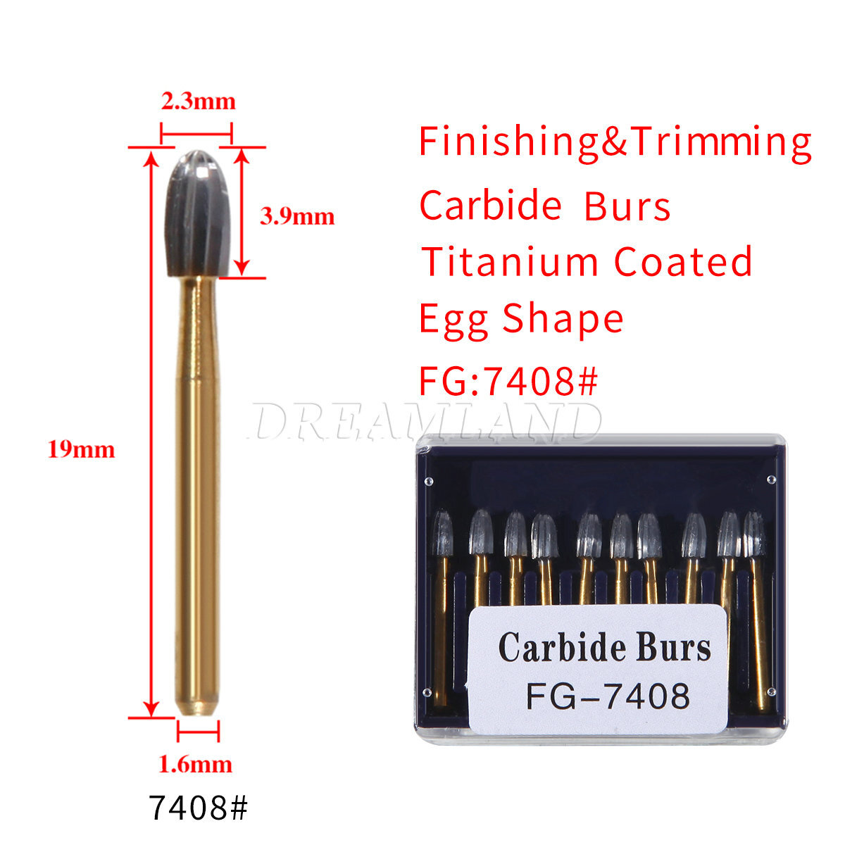 SANDENT Dental Tungsten Carbide Burs Trimming & Finishing Egg Football FG 7408 A