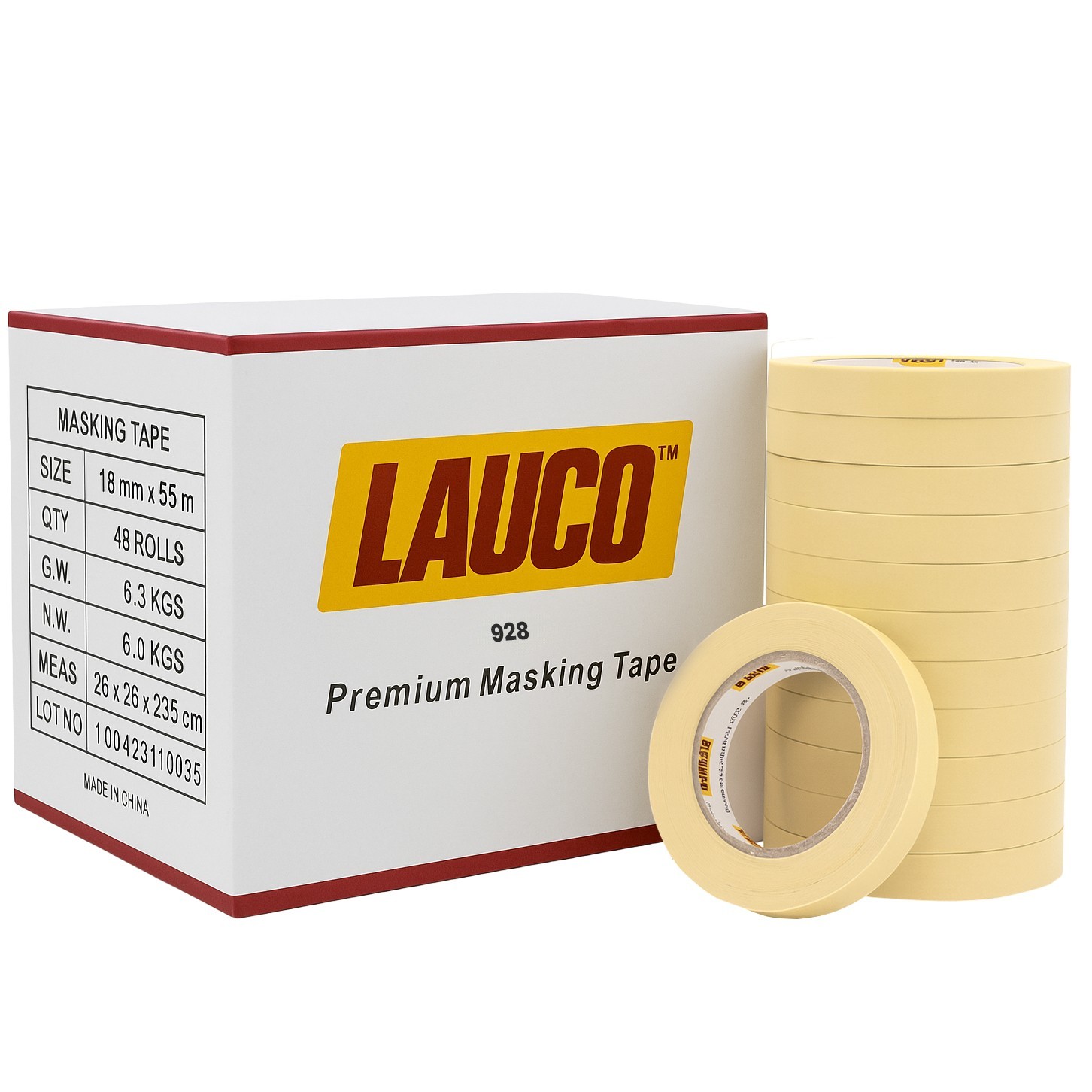 928 Automotive Refinish Masking Tape Beige Case of 48 Rolls, Size 18 x 55M