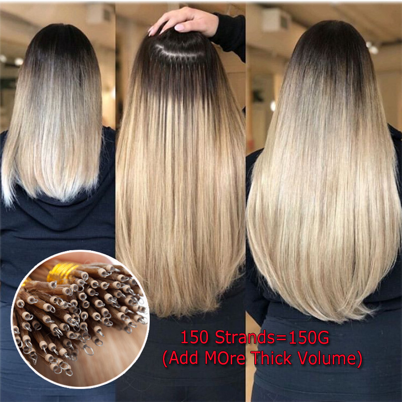 300PCS THICK 100% Remy Human Hair Extensions Nano Ring Tip Micro Loop Beads 150G