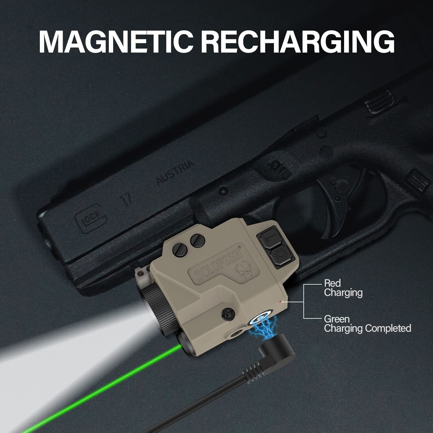 SOLOFISH 650 Lumen Flashlight & Green Laser Sight Pistol Magnetic Rechargeable