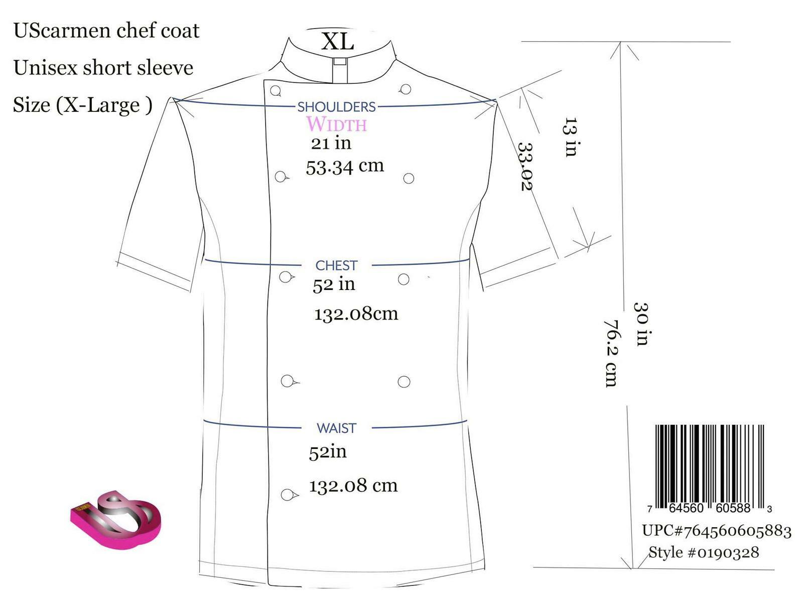 UScarmen Unisex Classic Short Sleeve Chef Coat Jacket 0190328 White Black