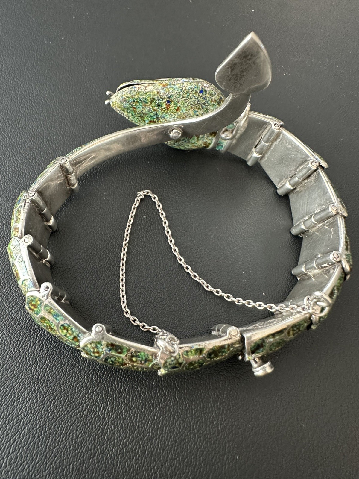 Margot de Taxco Enameled Sterling Silver Serpent Bracelet Mid-Century Modern