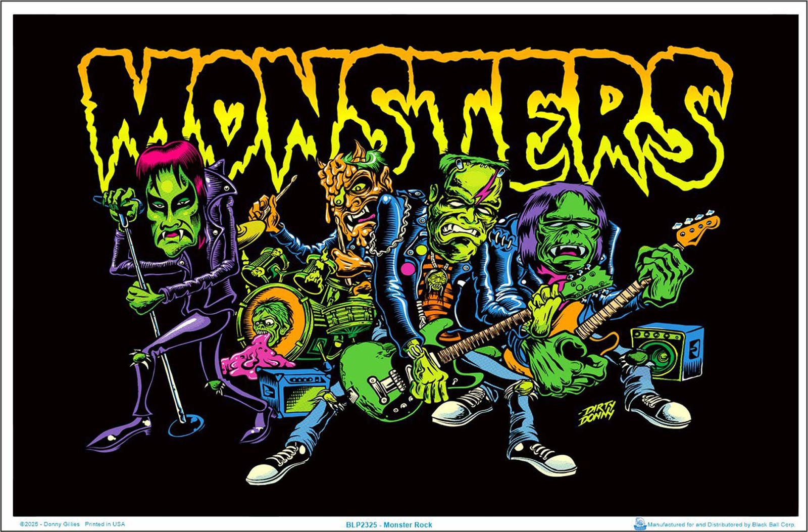 Monster Rock by Dirty Donny Flocked Blacklight Poster - 35" x 23"