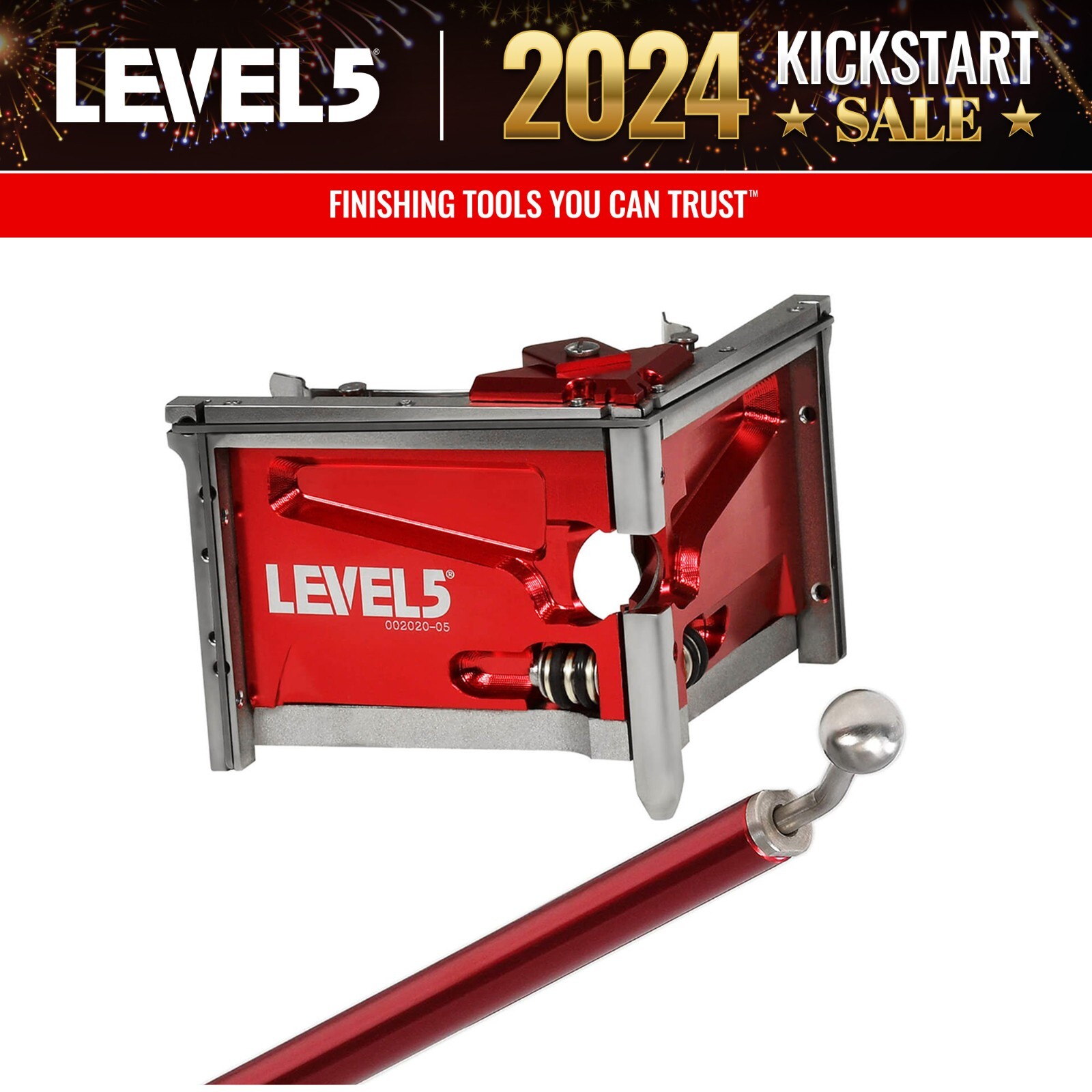 LEVEL5 Drywall Tools - 3.5" Corner Finisher (Angle Head) + 54" Handle | 4-534