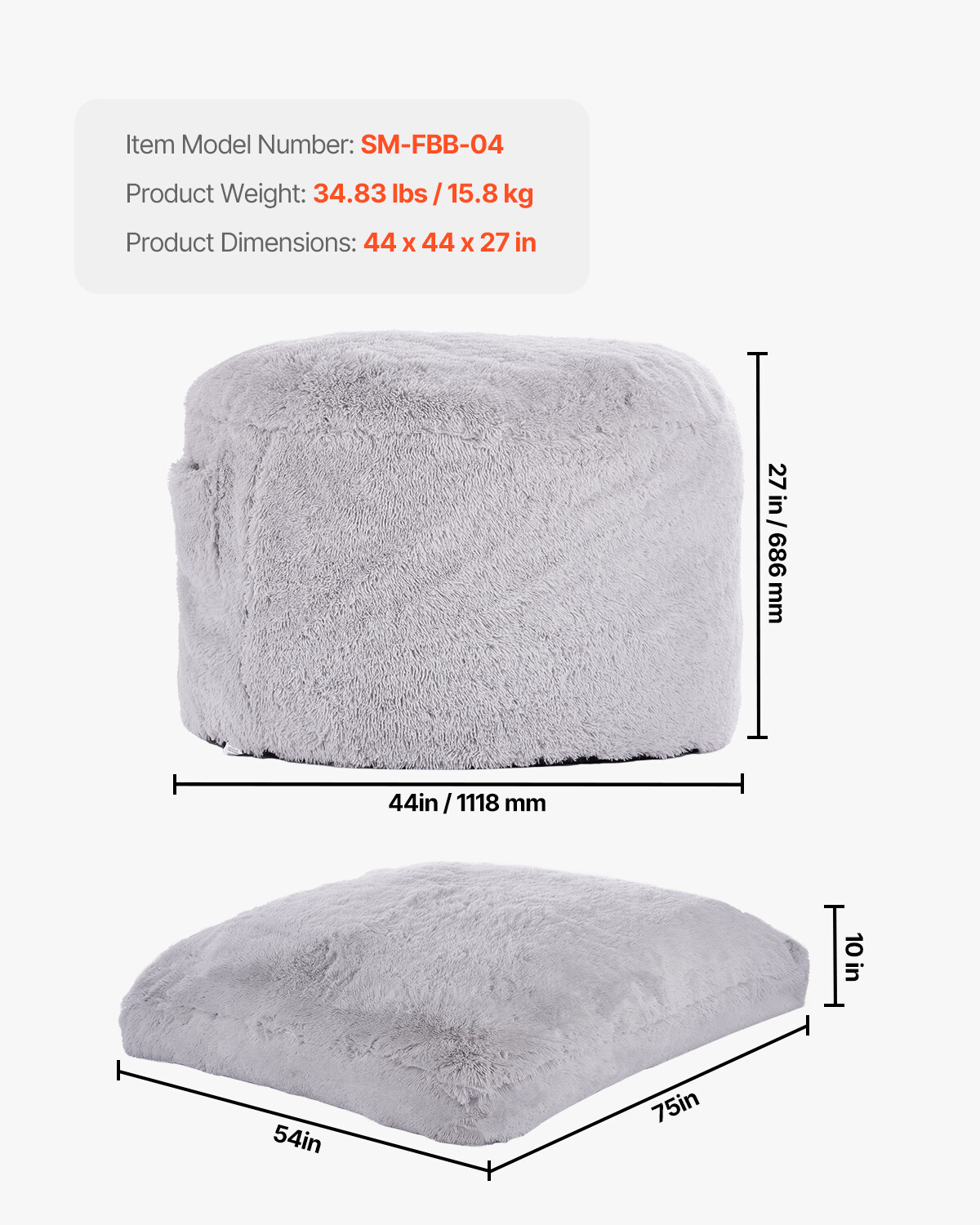 Bean Bag Bed Chair Convertible from Chair to Lounge or Mattress Grey-Full