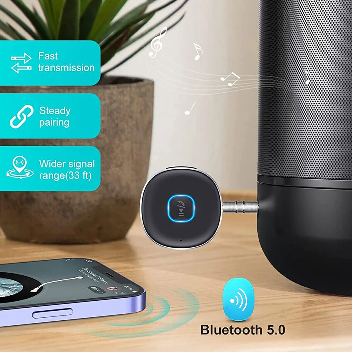 Portable 3.5mm Aux Car Adapter Bluetooth Wireless Audio Receiver Car/Home Stereo