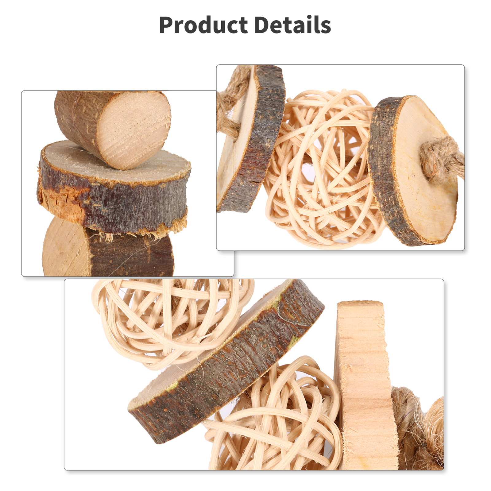 3PC Hamster Chew Toys Guinea Pig Rat Gerbil Chew Toys Accessories natural Wood