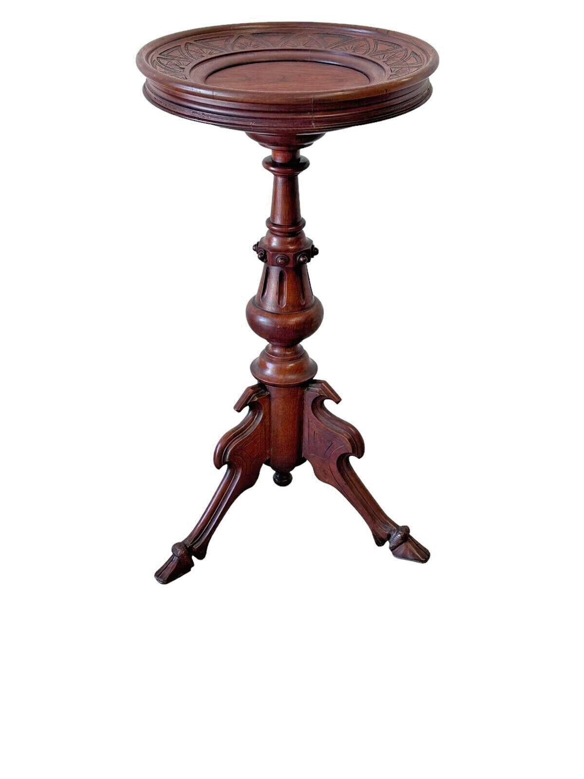 Antique Rennaissance Revival Victorian walnut stand Card Table Pedestal 1870