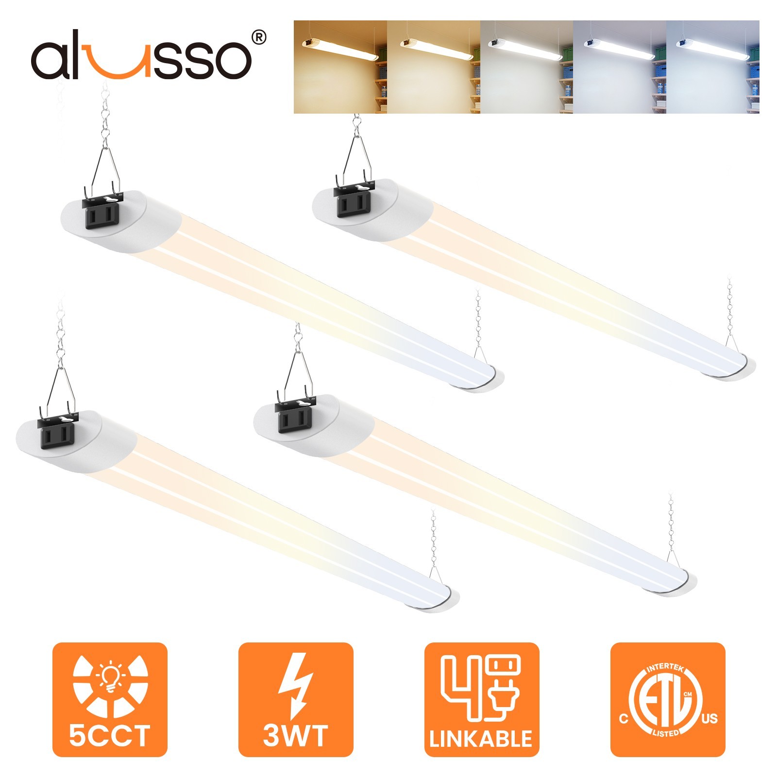 4 Pack 4FT LED Shop Lights 4800lm 5CCT 40W linkable Utility Lights for Garage