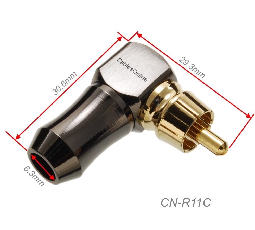 2-Pack RCA Right-Angle Solder Type Gold Plated Metal 6.3mm/OD Connectors