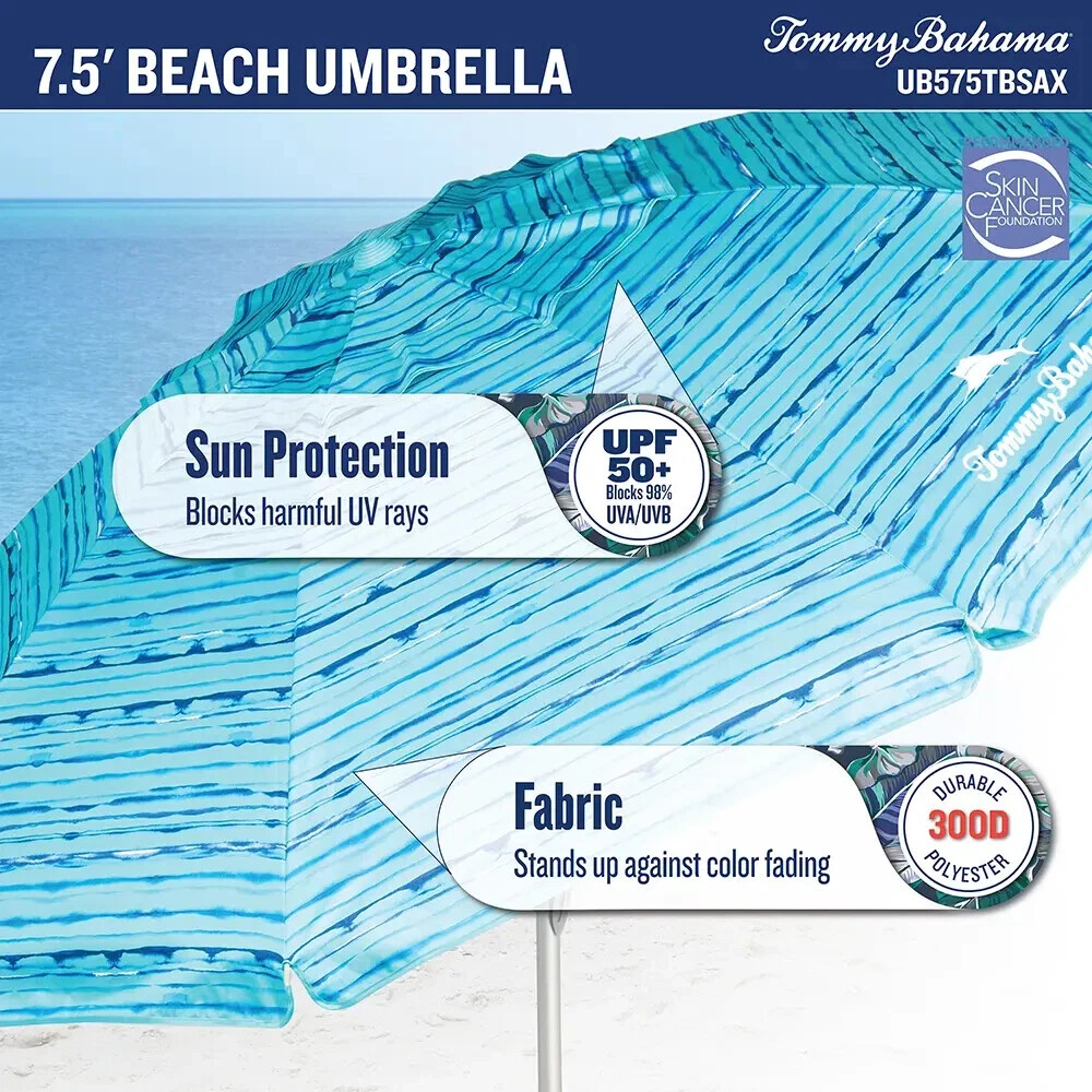 Tommy Bahama 7.5’ Beach Umbrella System Adjustable Tilt