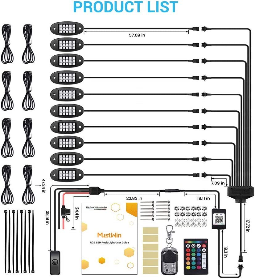 20 Pods RGB LED Rock Lights Kit Offroad Truck Underbody Neon Music Bluetooth APP
