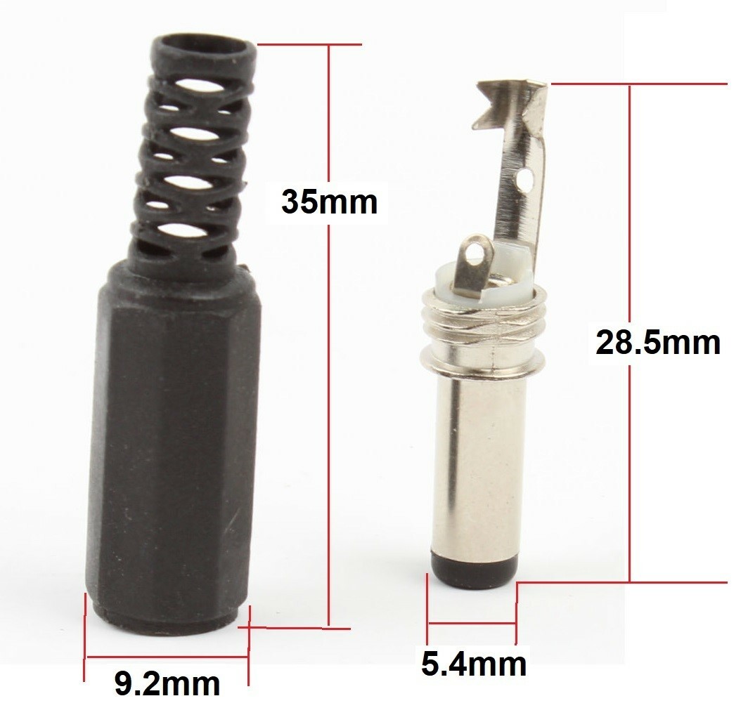 5-Pack 5.5x2.1mm Male Straight Solder DC Power Barrel Tip Plug Connector