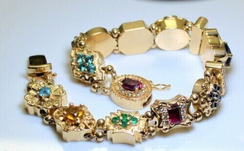 5.50 Ct multi gemstone &Simulated Diamond Tennis Bracelet 14k Yellow Gold Finish
