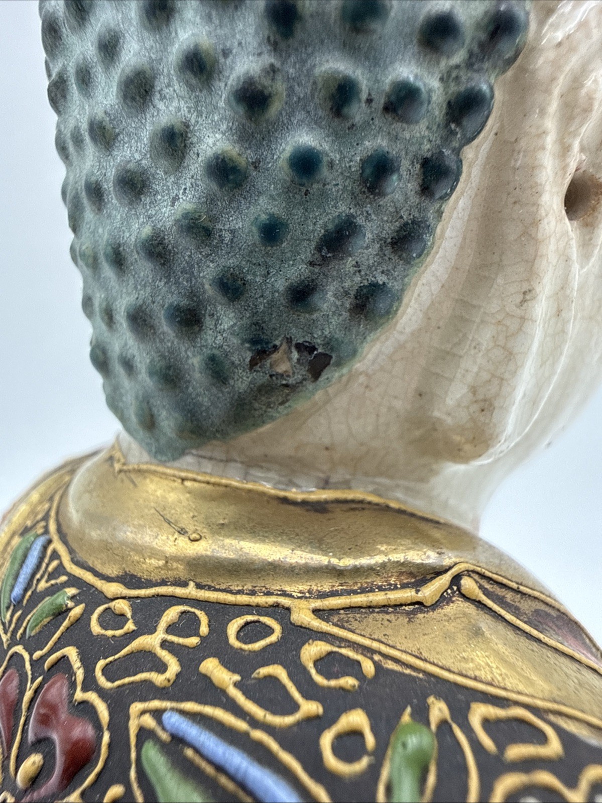 Vintage Japanese Satsuma Moriage Ceramic Buddha Figurine 8” High