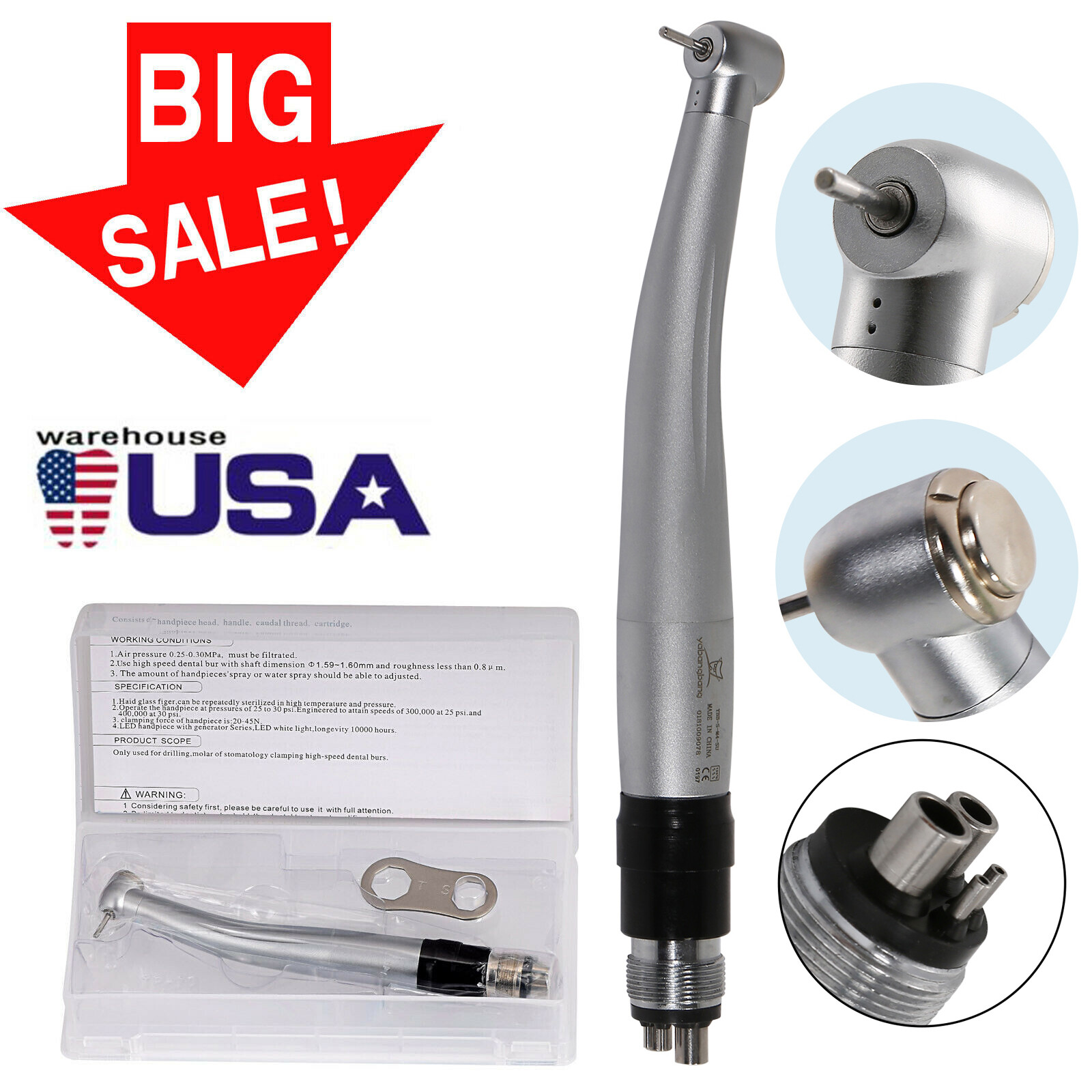 Yabangbang Dental High Speed Turbine Handpiece with 4 Hole Quick Coupler fit NSK