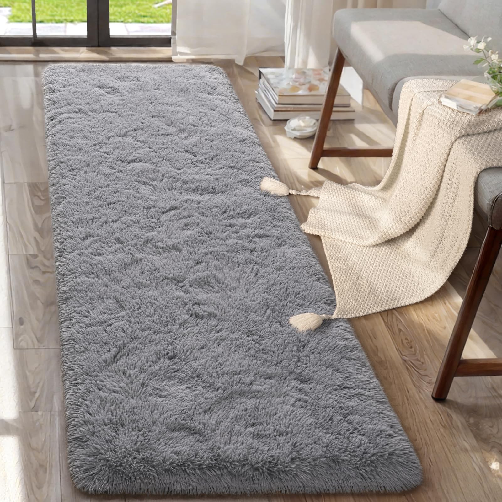 Shag 2x6 Runner Rug for Bedroom, Washable Rugs Runners with Memory Foam Hallways