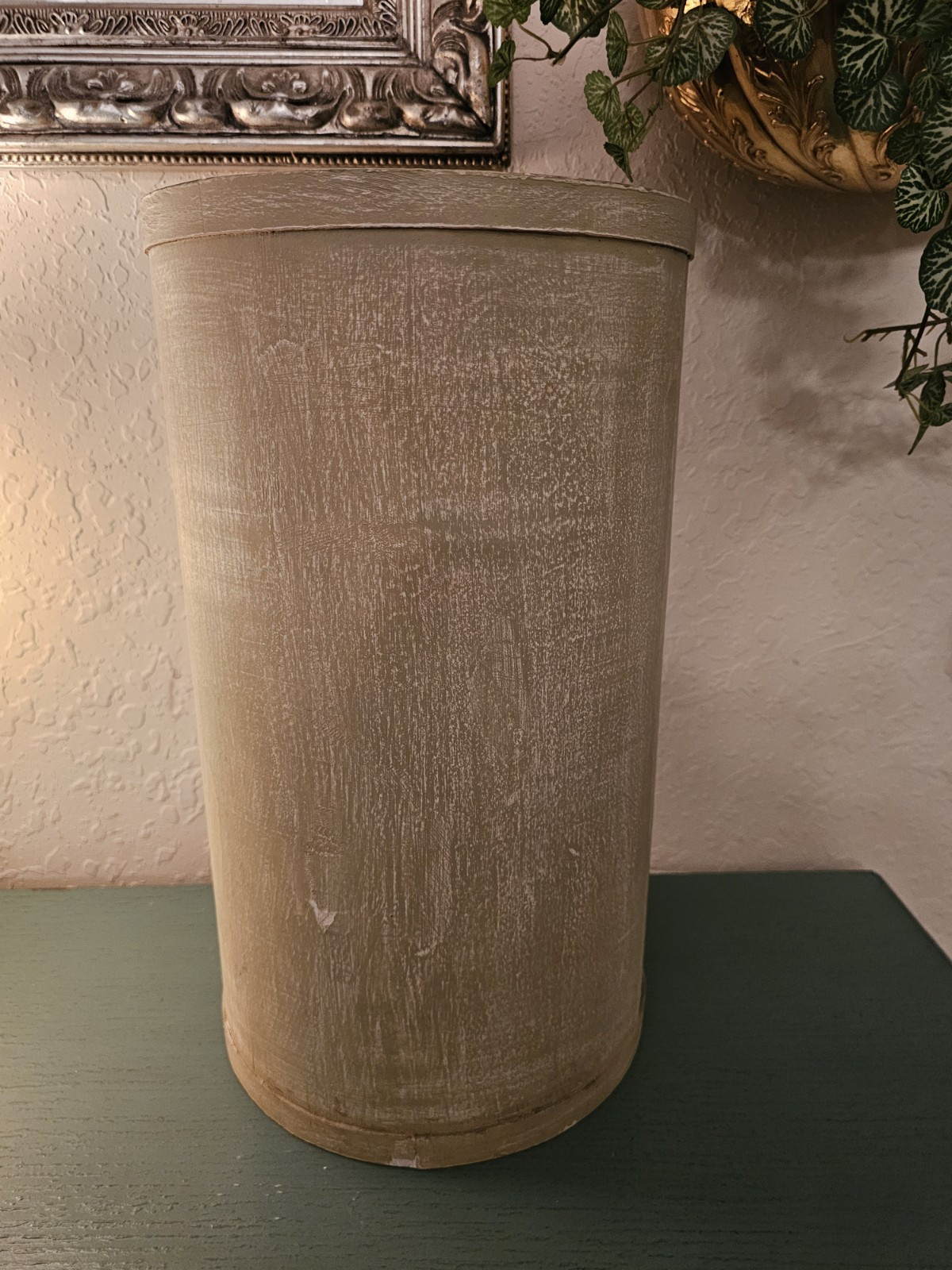 Vintage Wooden Umbrella Stand W/Painted Floral Design, 16.5" Tall-Very Good