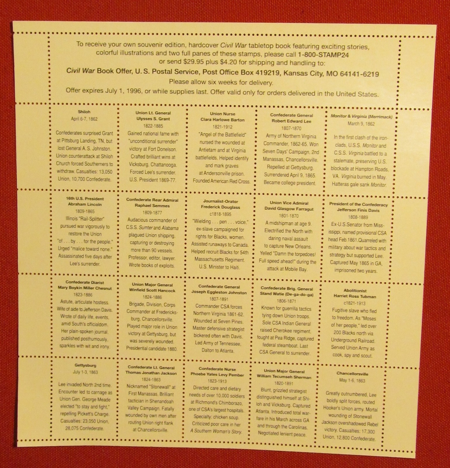 Four Sheets x 20 = 80 of American CIVIL WAR 32¢ US USA Postage Stamps. Sc # 2975