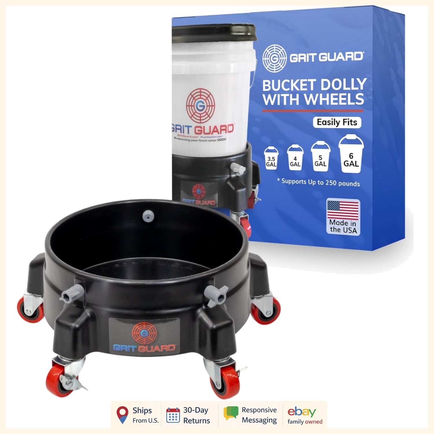 Spill Containment Bucket Dolly with 5 Swivel Wheels and Locking Feature