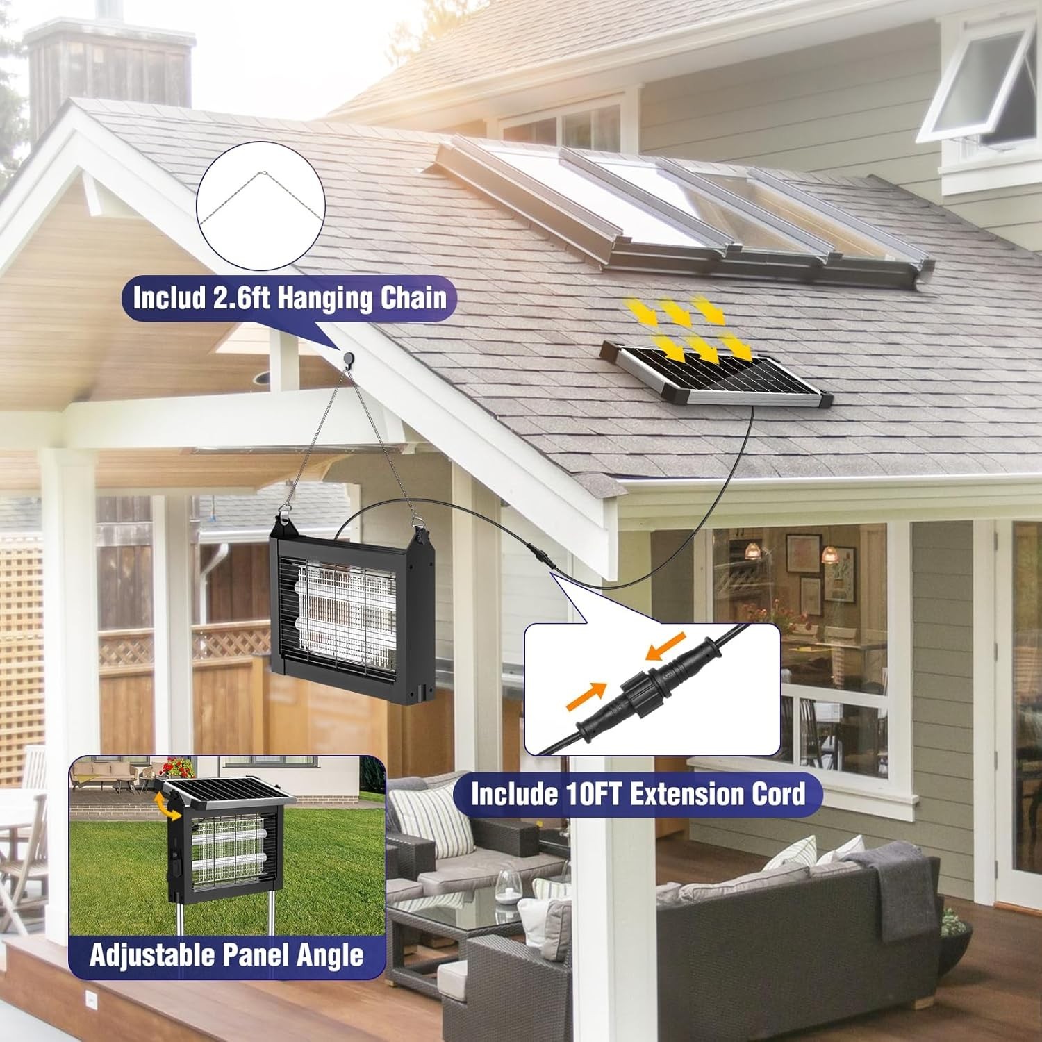 Solar Bug Zapper Outdoor Mosquito Zapper 4500V Waterproof Rechargeable Fly Zappe