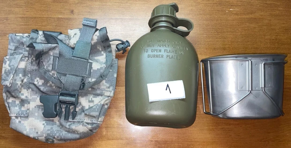 US Military Canteen Cup With Canteen With ACU MOLLE Pouch VGC