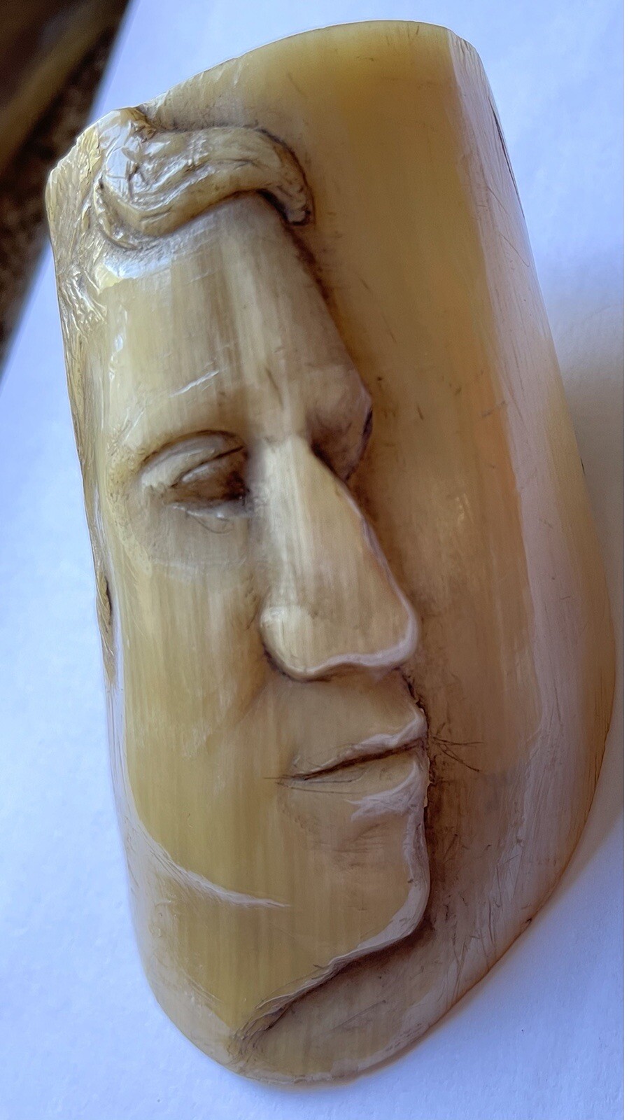 Antique WWI Carved Horn Head Military Soldiers Officers German Folk Trench Art