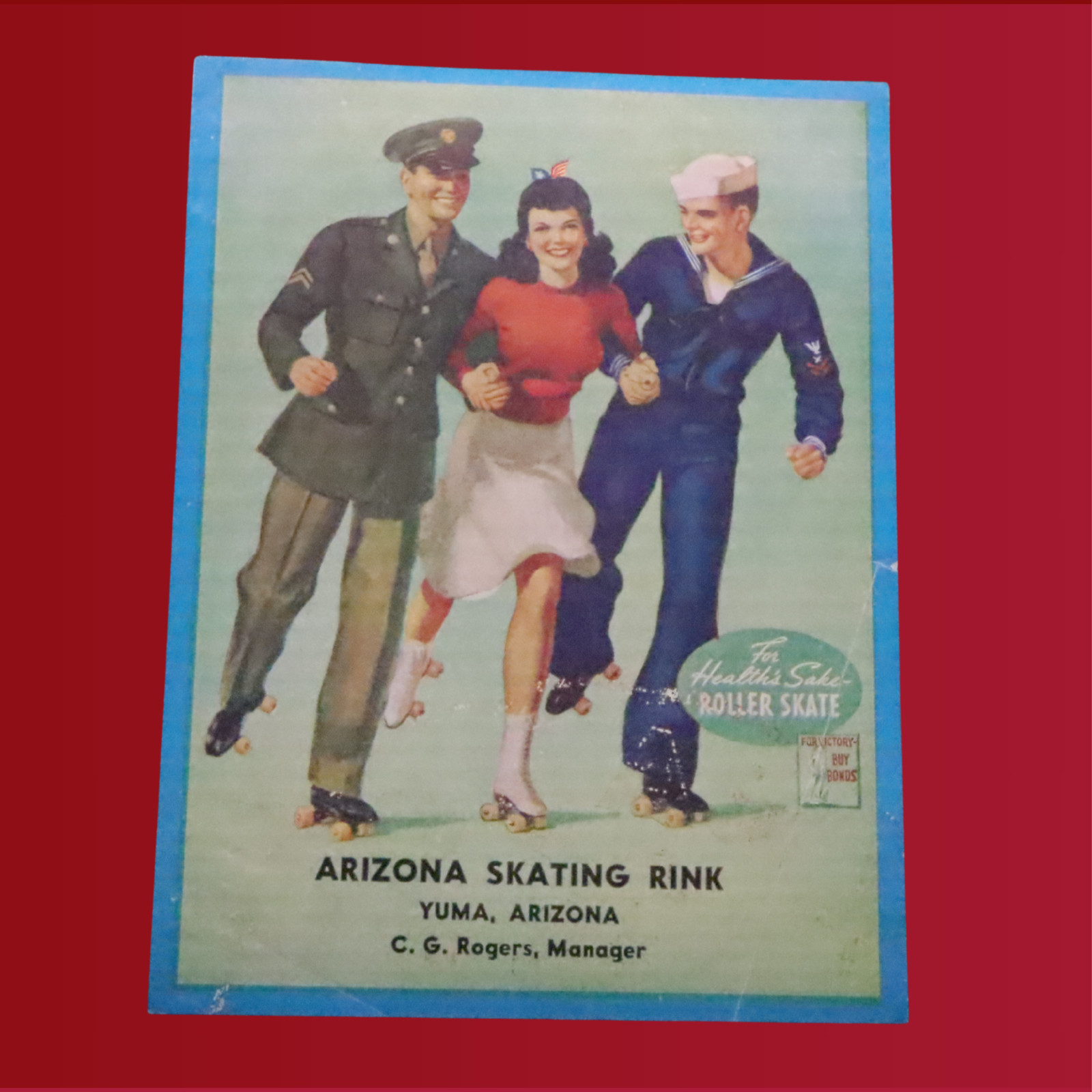 Vintage WWII Roller Skating Rink Sticker Yuma Arizona Label Rare S8