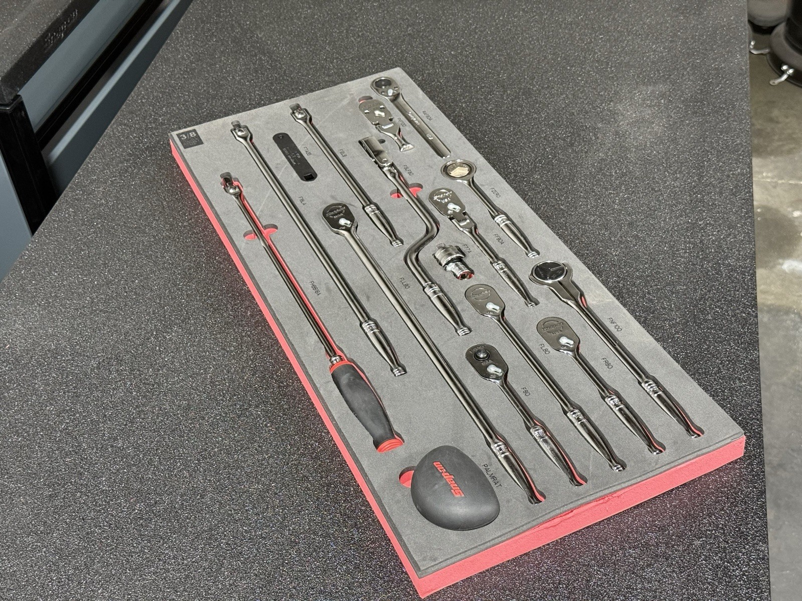 Foam Organizer "3/8 Master Ratchet Set" For Snap-On Ratchets, Black And Red