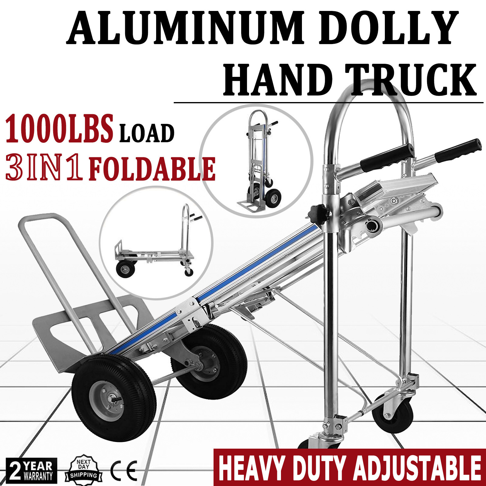 Heavy Duty Aluminum Hand Truck Convertible Folding Dolly Cart Stair Climber Cart