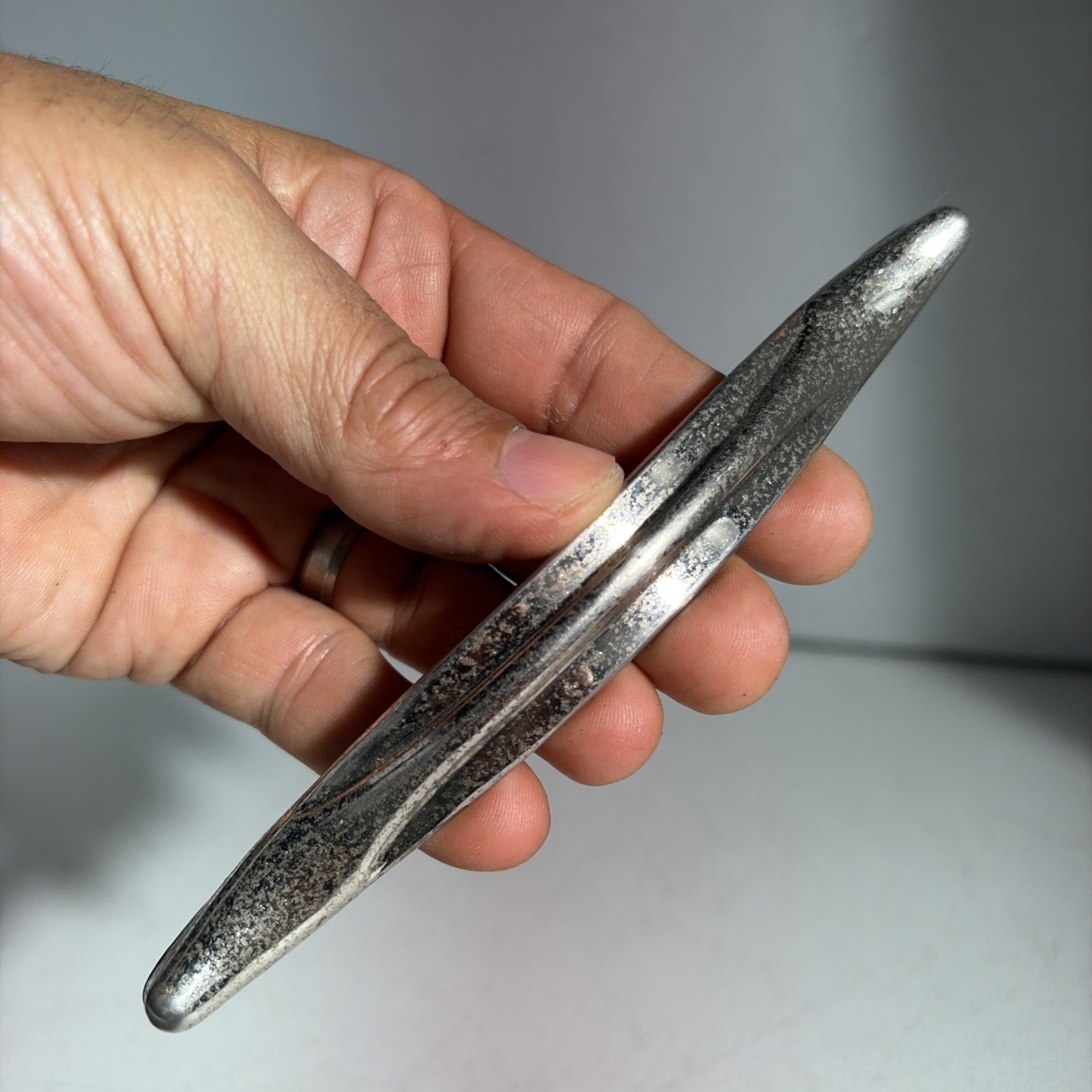 Vintage Single Mid Century Modern Silver Tone Metal Drawer Pull Handle Japan