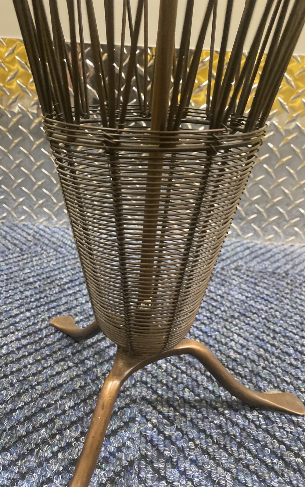 MCM Umbrella Shaped Stand Canes Umbrellas Copper Wire Wood handle 32” X 11.5”