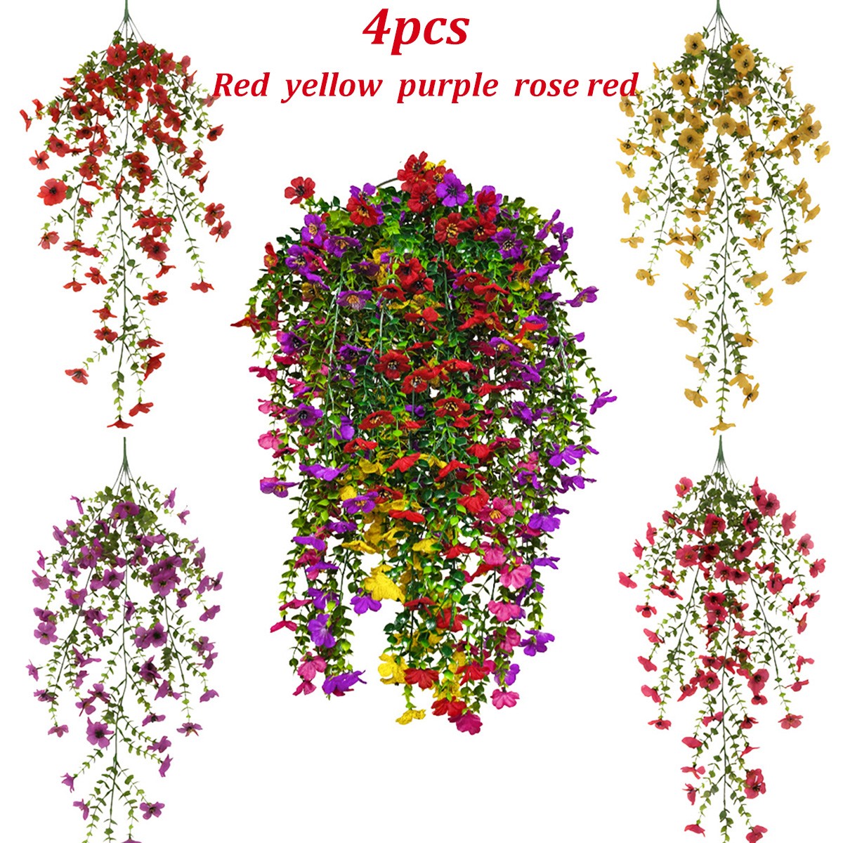 4PCS Artificial Violet Vines UV Resistant Hanging Flowers Plant In/Outdoor Decor