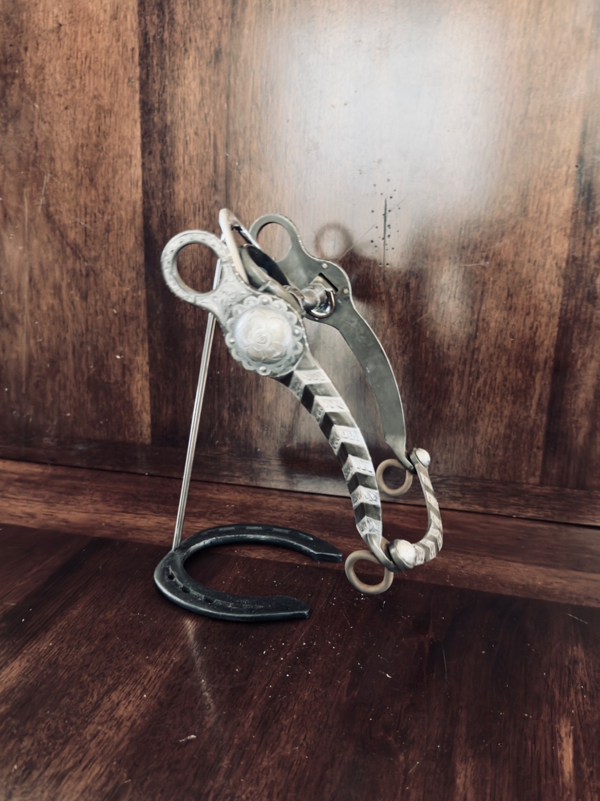 VINTAGE STERLING SILVER VENTURA STYLE CHEVRON INLAY SHOW BIT MAKER MARKED GARCIA