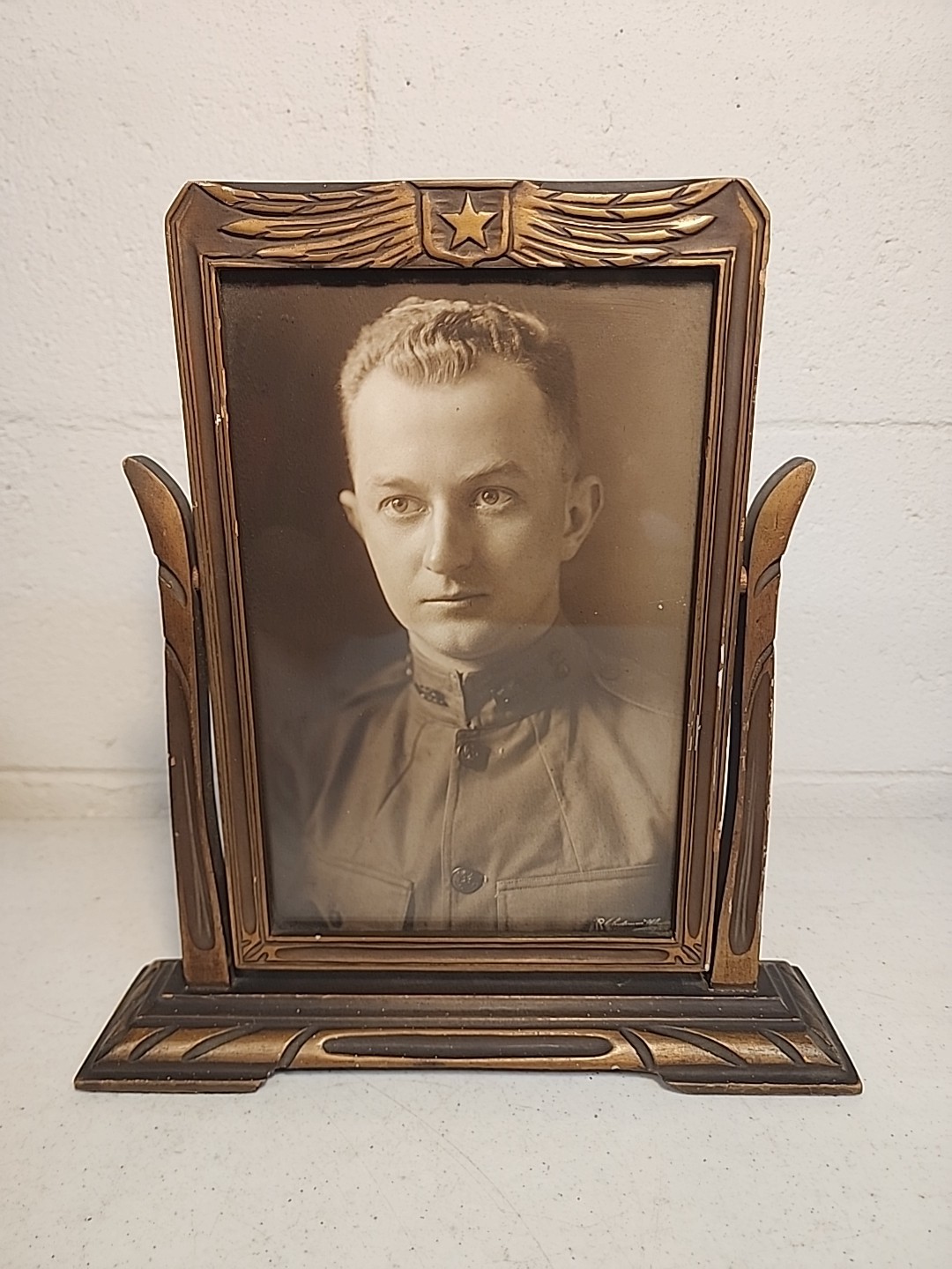 Antique WWI Military Photo In Beautiful Frame
